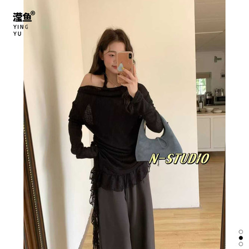 NF5146大码蕾丝拼接长袖上衣女