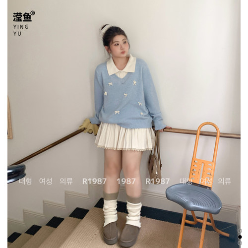 198764666大码假两件显瘦毛衣