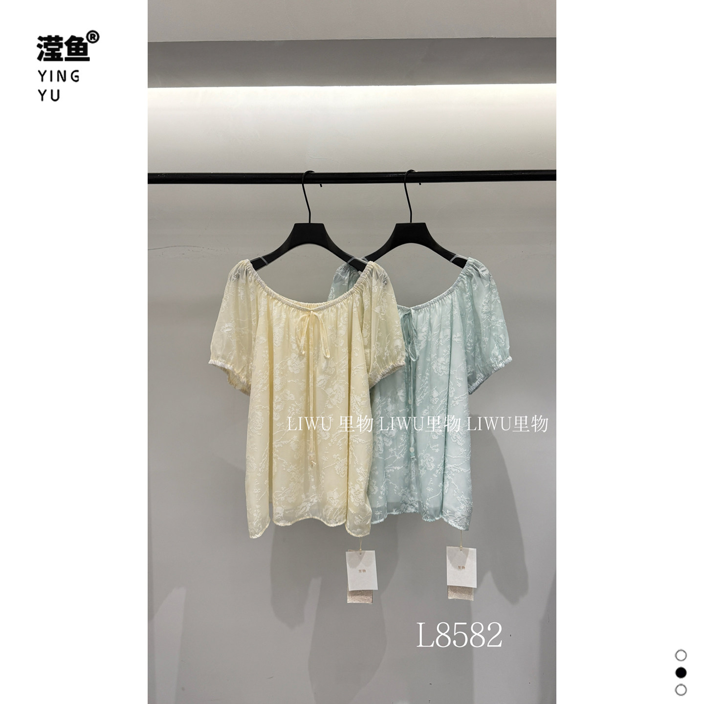 里物 L8582大码春色系一字领短袖雪纺衫女夏季宽松显瘦均码上衣