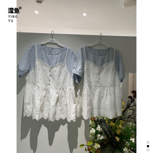 假两件吊带T恤女夏清新甜美叠穿时尚 1大码 显瘦上衣 64232 1987