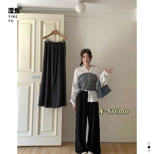 NF5046大码纯色宽松阔腿裤女