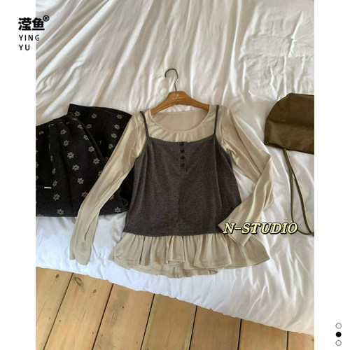 NF6322大码假两件叠穿长袖上衣