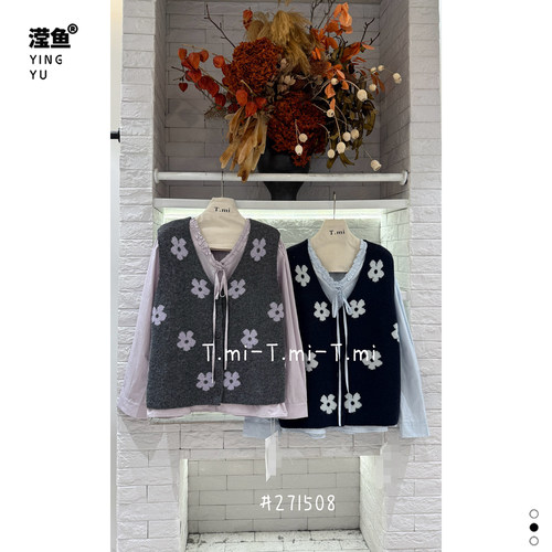 TMI271508大码V领马甲衬衫女