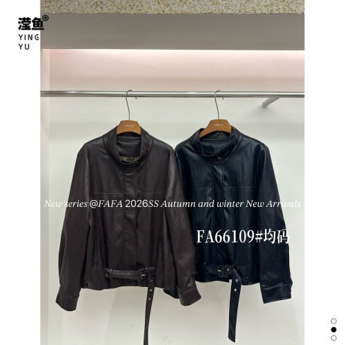 FAFAFA66109大码复古立领皮衣女