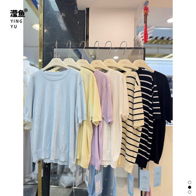 HE5927大码糖果色短袖针织衫女