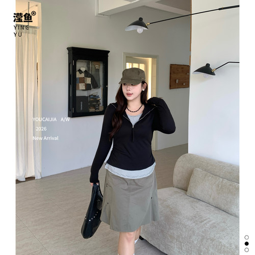 油菜YK2356大码纯色连帽卫衣女