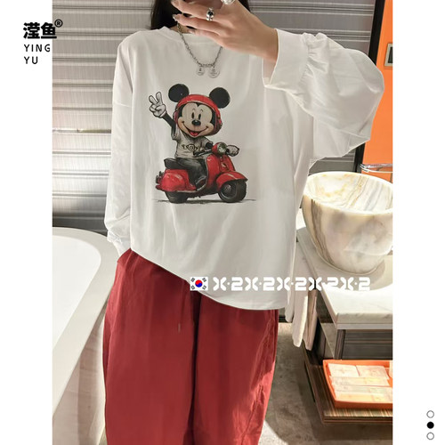 X27272大码卡通印花长袖T恤女