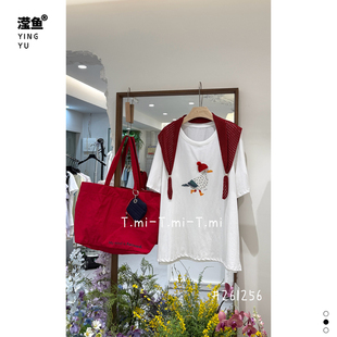 显瘦时尚 Tmi 宽松短袖 可爱卡通鸭子印花T恤女夏季 上衣 261256大码