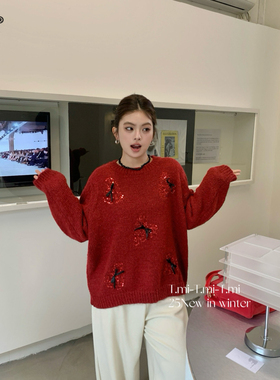 TMI Q2851大码秋冬新款亮片毛衣新年慵懒风软糯百搭长袖针织上衣