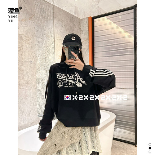 X27233大码运动风连帽卫衣女秋