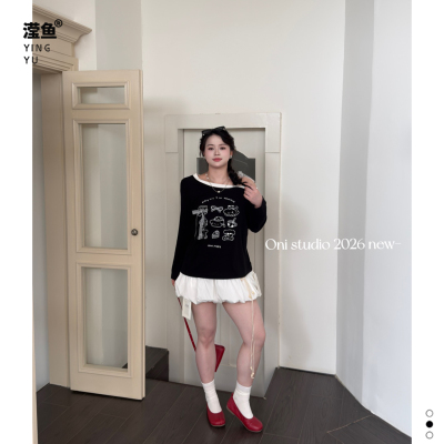 oni50126大码复古印花长袖T恤女