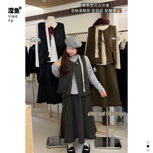 花菜 31181大码韩系波点五件套女秋季通勤显瘦气质荷叶边时尚套装