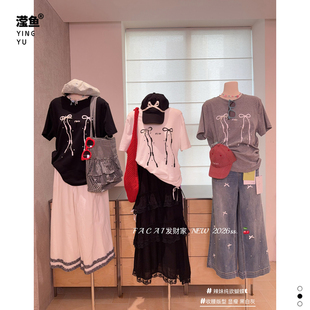 T恤女夏季 发财 蝴蝶结宽松短袖 2026新款 百搭休闲上衣 FG7373大码