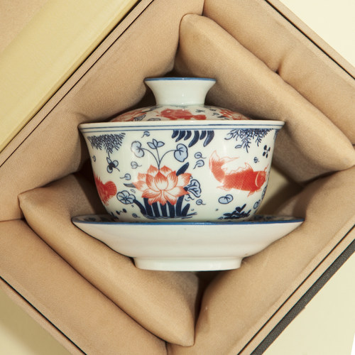 陶瓷三才功夫盖碗老式复古茶具