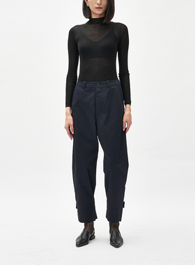 VERSELET短诗九分裤女款藏蓝色廓形有机棉裤子原创设计师高端品牌