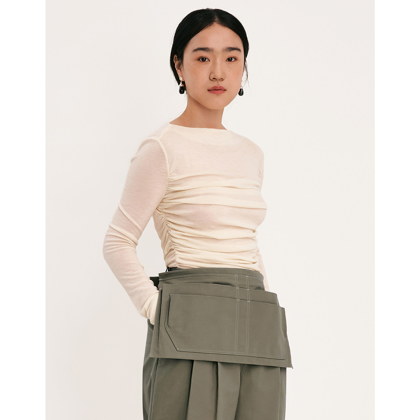 VERSELET短诗2025冬季新款Clio超细美丽诺防缩绵羊毛褶皱打底上衣