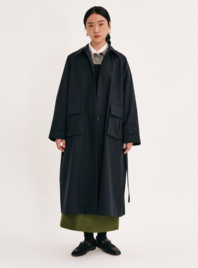 VERSELET短诗2025秋冬新款单排扣夜空蓝大衣Lena精纺羊毛风衣外套