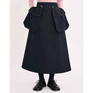 VERSELET短诗2025冬季新款Georgia精纺羊毛长裙可拆卸立体袋半裙