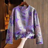 紫色缎提花新中式 独特别致国风上衣 女士短外套春秋款