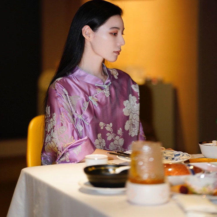 新中式女装国风紫色改良版旗袍连衣裙年轻款高级感裙子女新款