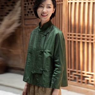仿真丝双宫中式文艺复古优雅短唐装女宽松显瘦立领汉服女外套上衣