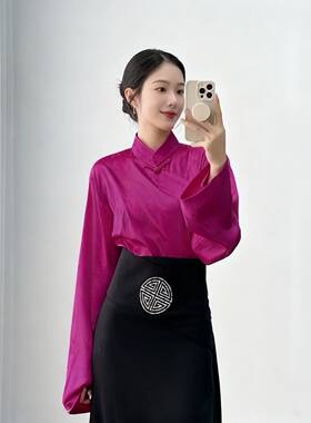 新款纯色藏式女士上衣衬衫服装藏装西藏藏服衬衣藏族藏袍民族