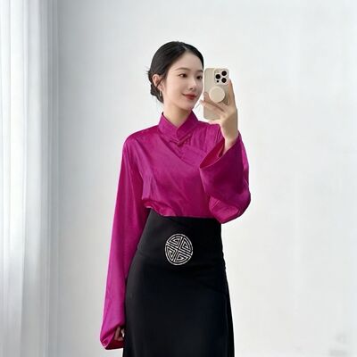 新款纯色藏式女士上衣衬衫服装藏装西藏藏服衬衣藏族藏袍民族