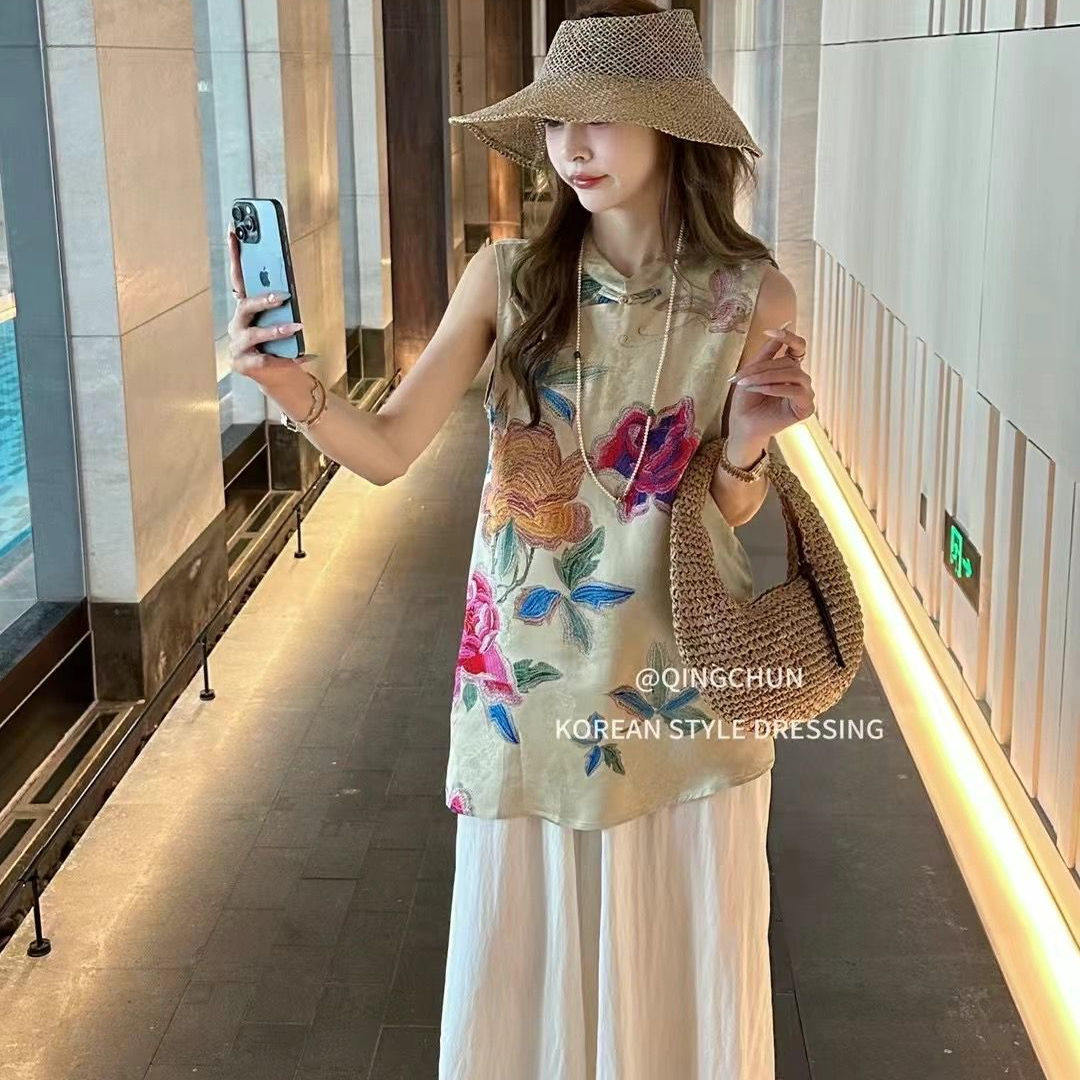 新中式马甲女夏装甜美减龄显瘦气质国风盘扣背心复古无袖衬衫,女装/女士精品,时尚套装,淘宝优惠券,粉丝福利购,淘宝优惠卷