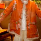 新款 新中式 重工印花毛领丝棉服女冬季 气质减龄宽松显瘦保暖外套