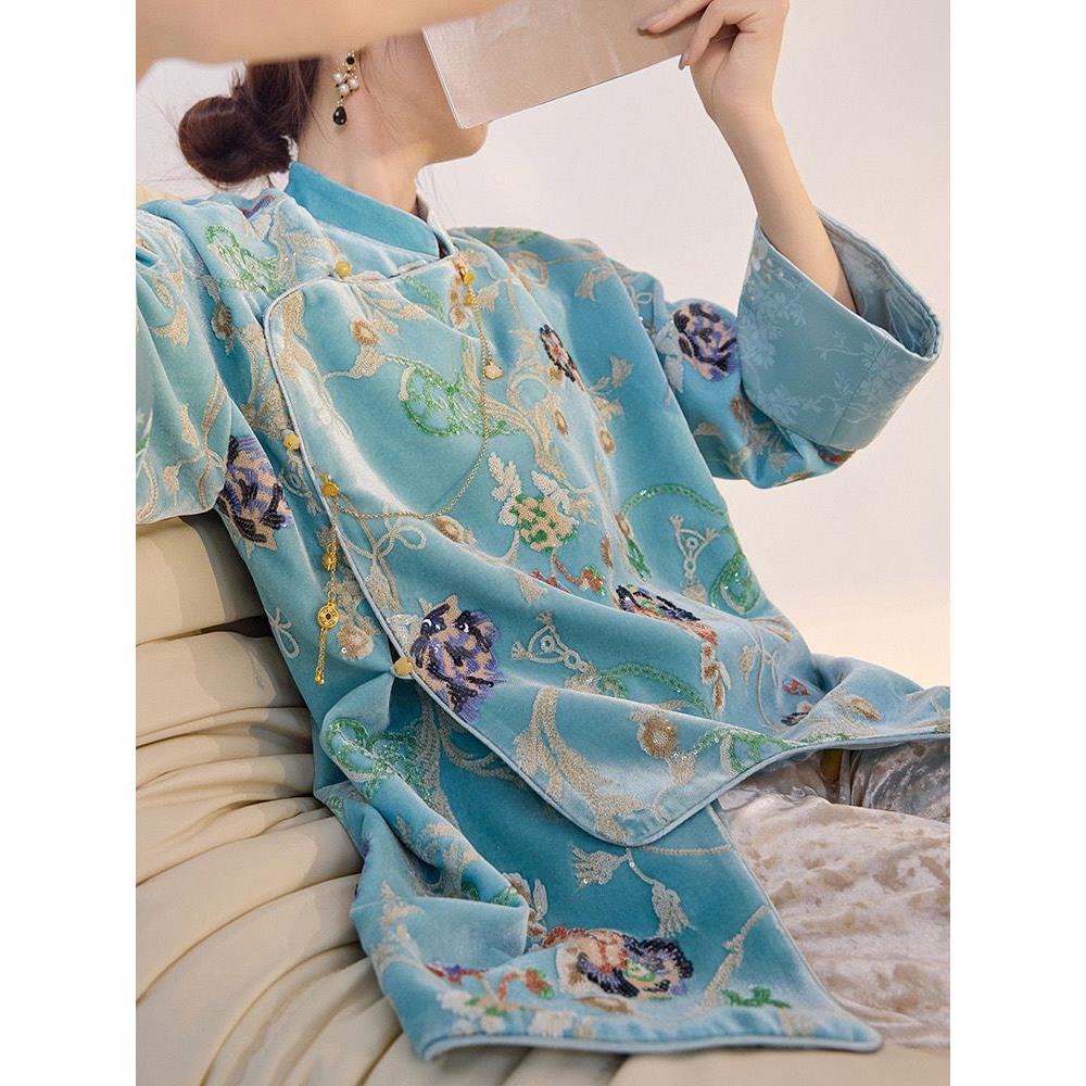 新中式国风唐装上衣女新款老钱风高级感气质印花外套