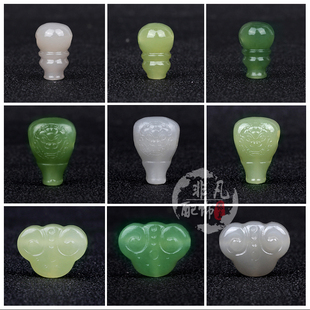 天然新疆 和田玉烟嘴三通白玉糖玉配饰顶珠腰珠佛头背云文玩配饰