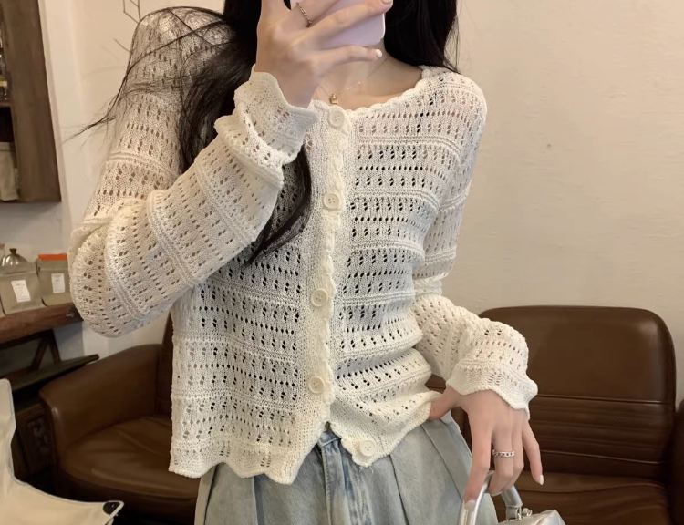 02号喵小姐春秋开衫女冰丝设计感小清新甜美小外套高腰短款上衣