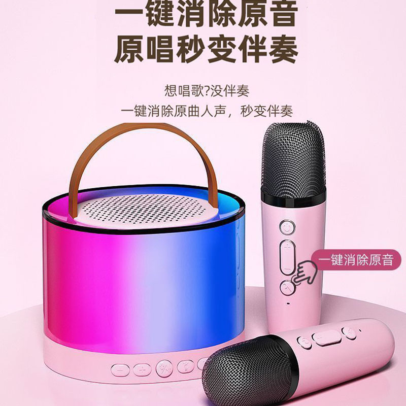 便携户外带麦K歌音响麦克风音响一体机重低音无线音响美声降噪