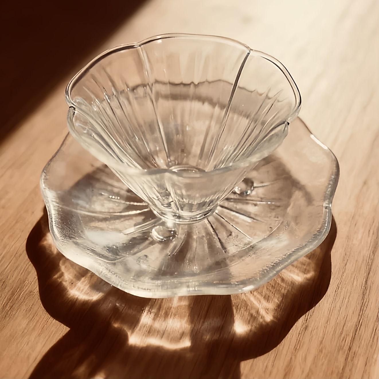 日式花瓣小杯子茶杯酒杯单杯专用耐热玻璃好看品茗杯主人杯女透明