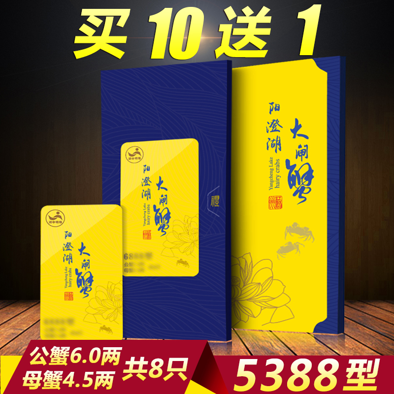 買10送1湖中明珠陽澄湖大閘蟹禮券5388型公蟹6.0兩母蟹4.5兩 共8