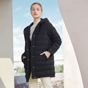 文华羽绒2025冬季新款羽绒服女中长款加厚连帽时尚保暖韩版外套
