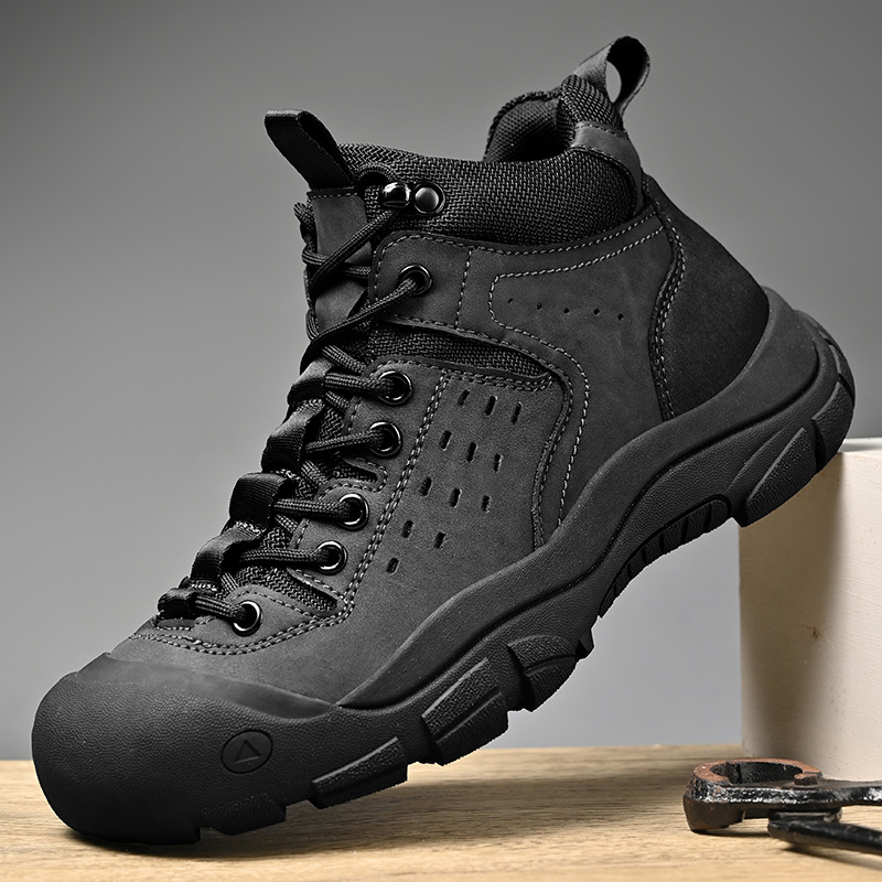稀缺牛货外贸原单真皮男高帮户外徒步鞋防水防滑休闲旅游登山鞋男