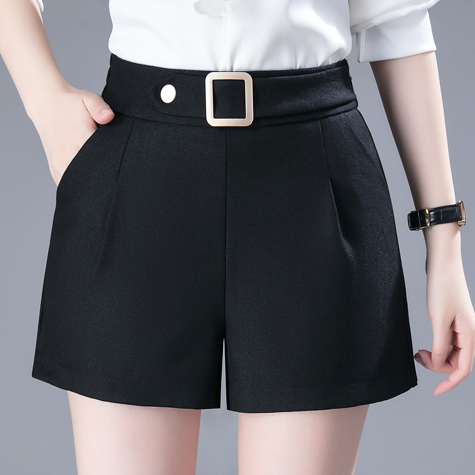 春夏薄款大码弹力松紧高腰短裤女a字宽松阔腿显瘦胖MM外穿休闲裤