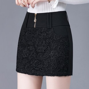 2025秋冬款韩版高腰外穿蕾丝假两件中年妈妈大码显瘦短裙裤女靴裤