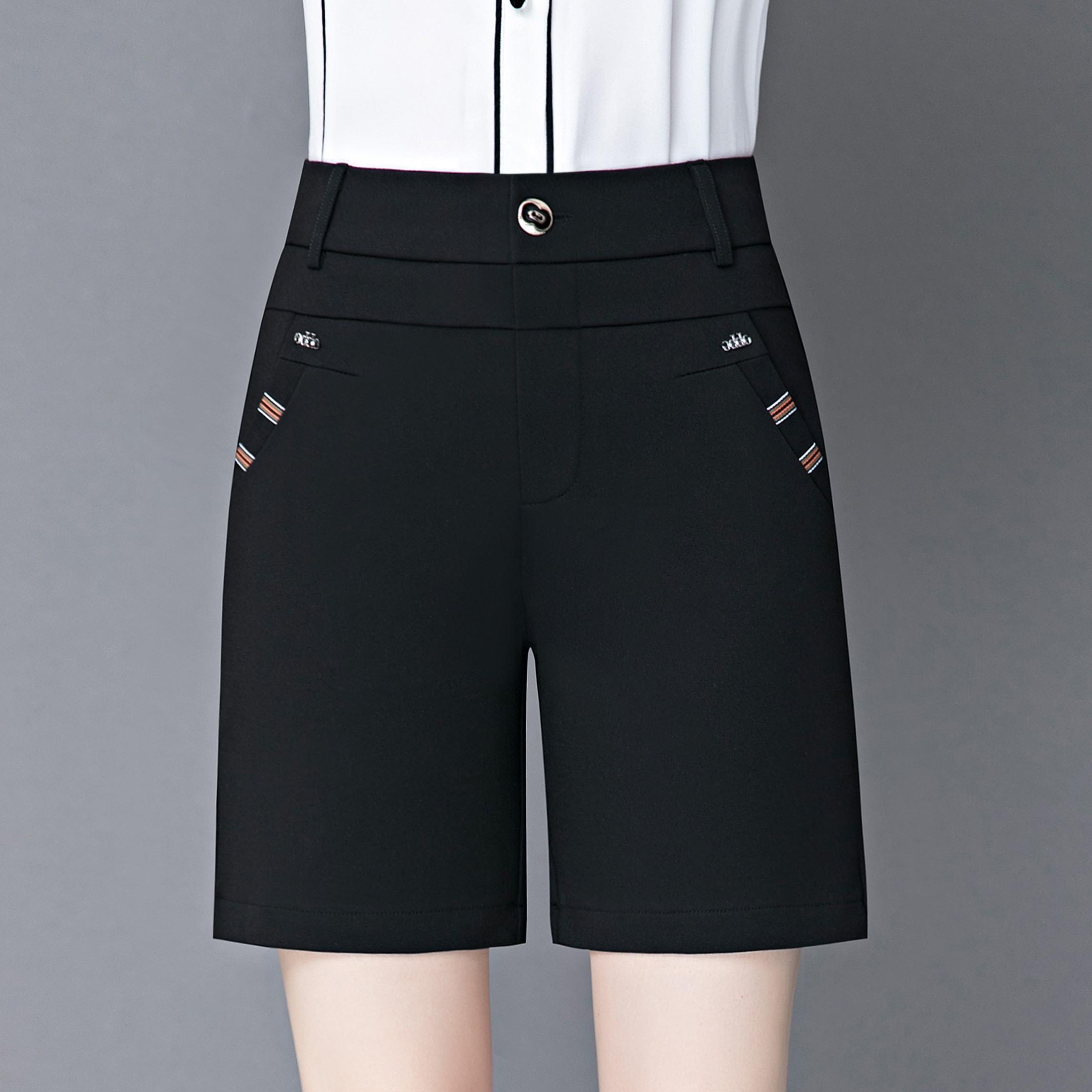 高腰百搭显瘦黑色中裤中裤