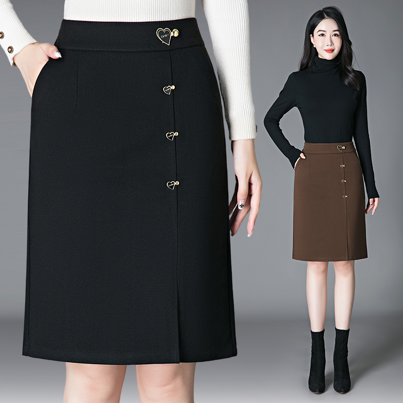 秋冬加厚毛呢中长裙百搭大码弹力宽松显瘦呢子半身裙包臀一步裙