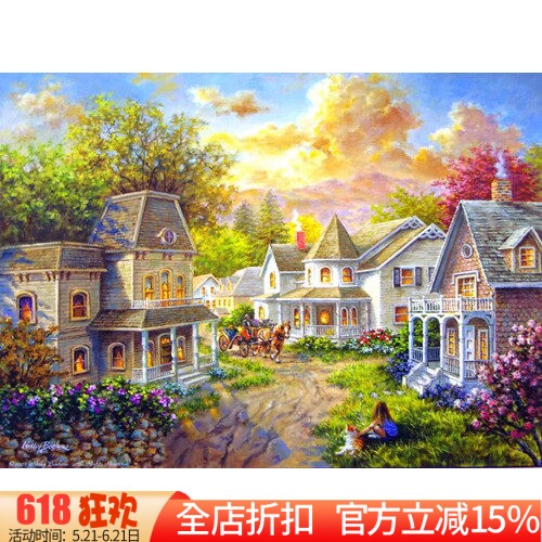 新款精准印花DMC十字绣客厅卧室风景油画 世界名画 乡村的主街