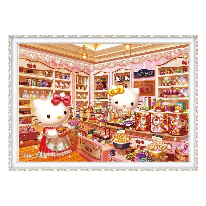 新款印花正品DMC十字绣卧室儿童房卡通油画可爱猫咪 凯蒂猫糖果店