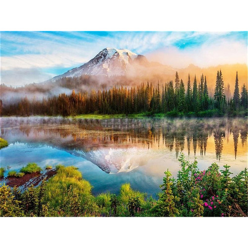 新款印花正品DMC十字绣客厅卧室餐厅现代简约风景画 湖边倒影