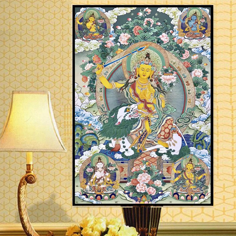 精准印花法国正品DMC纯棉线绣十字绣客厅玄关人物唐卡文殊菩萨