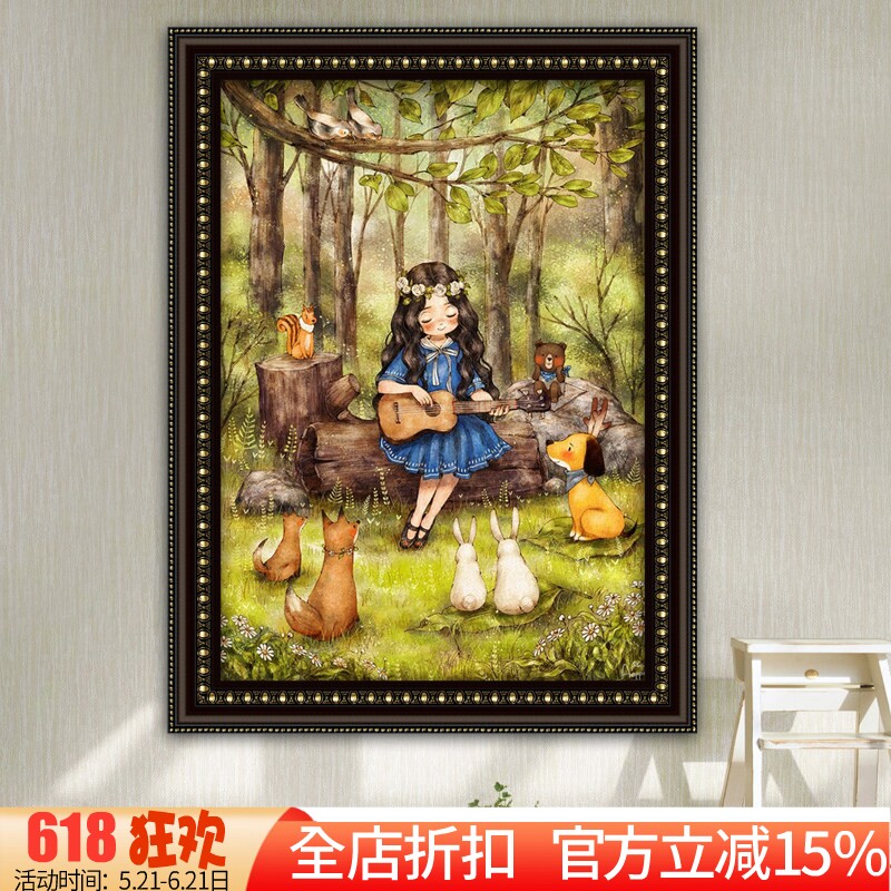 包邮精准印花正品DMC十字绣 客厅儿童卧室油画 森林女孩日记2