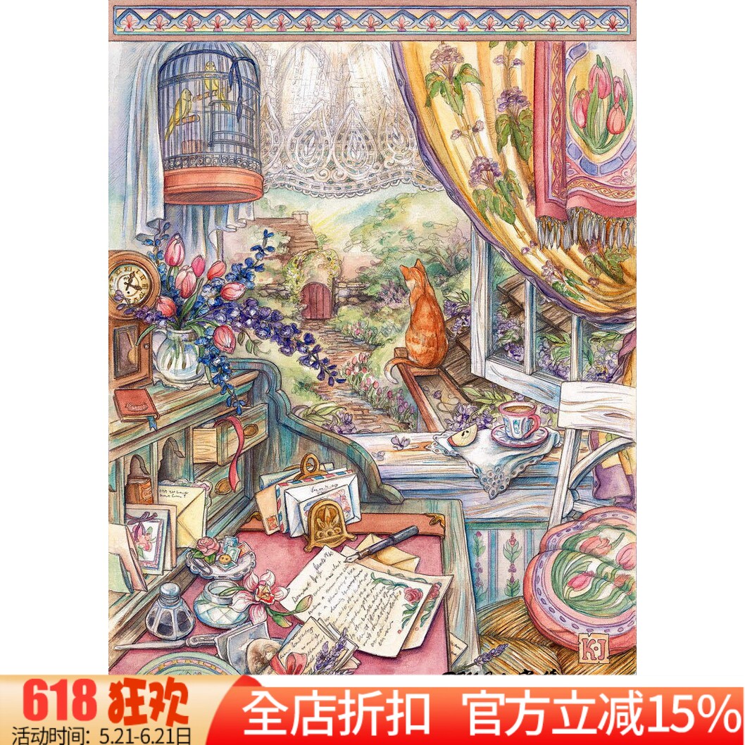 新款印花DMC纯棉绣线十字绣 卧室儿童房卡通油画 猫咪安娜的书房
