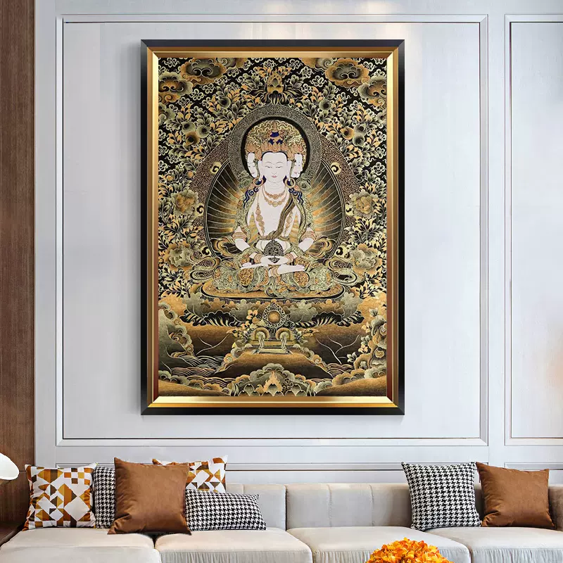 印花正品DMC十字绣纯棉线绣客厅佛堂玄关大画大日如来佛黑金唐卡