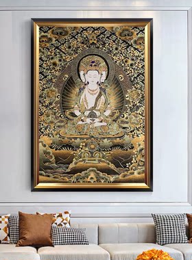 佛堂玄关大画大日如来佛黑金唐卡