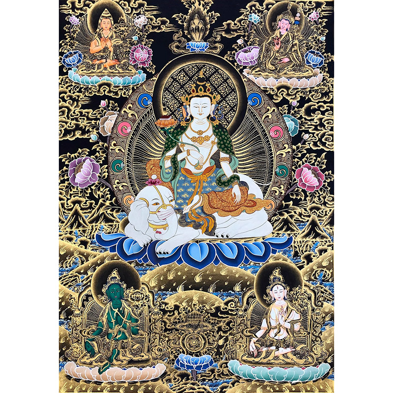 新款正品DMC十字绣手工线绣客厅佛堂人物佛像画黑金唐卡普贤菩萨